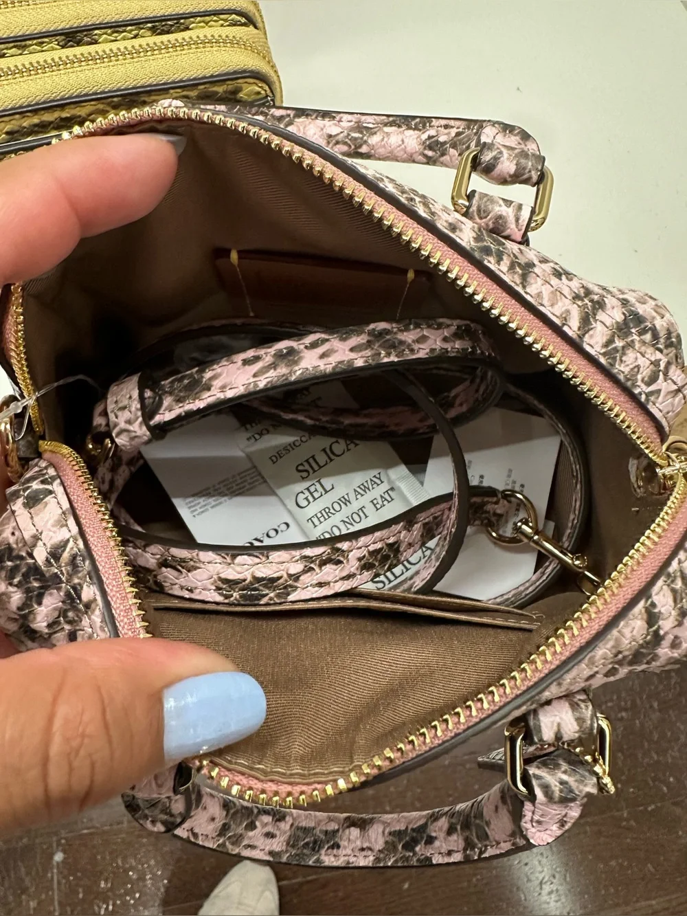 NWT Coach Mini Rowan Crossbody Bag snake embossed leather/Gold/Pink